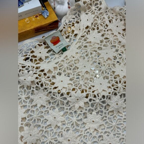 🆕 FARM Rio 🧿 NWOT Off White Crochet Crop Top, Sz Sm - Picture 12 of 13